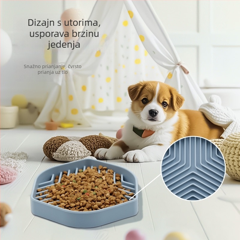 Silikonska podloga za sporo hranjenje kućnih ljubimaca, kvadratna površina za lizanje s brazdama, protuklizna, za mačke i pse