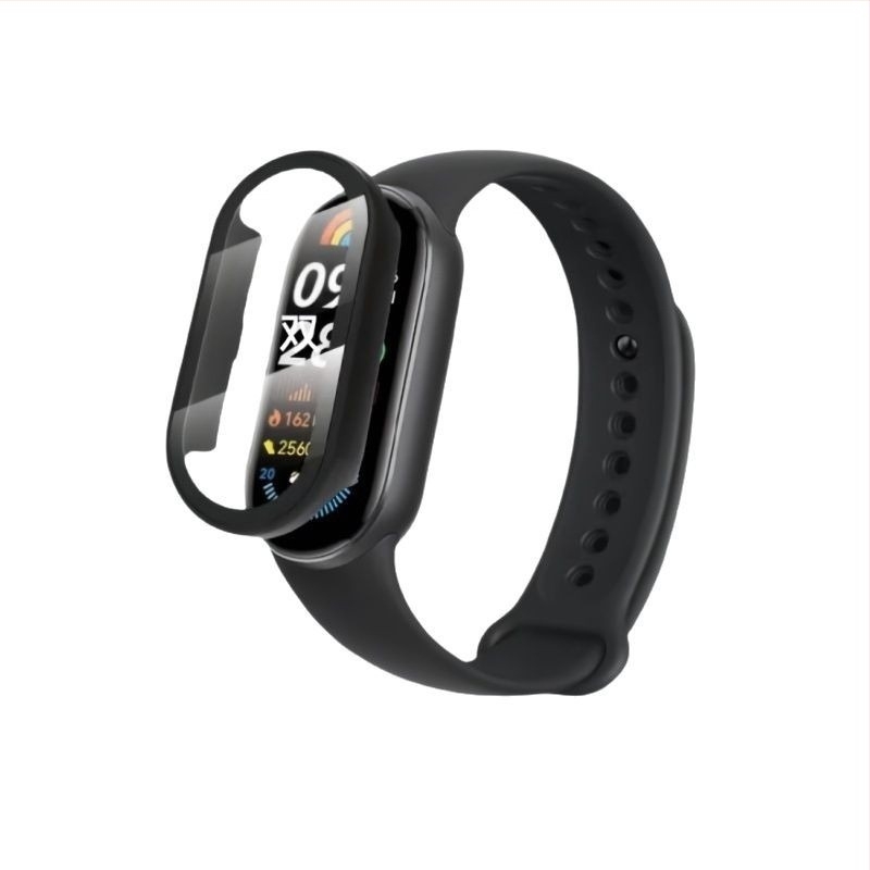 Integrirano zaštitno kućište s prednjom zaštitom zaslona za Xiaomi Mi Band 8/9, otporno na otiske prstiju, cijeli zaslon, PC + staklo