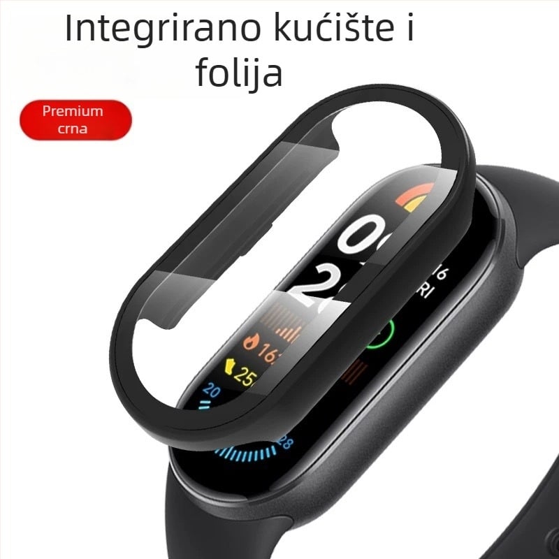 Integrirano zaštitno kućište s prednjom zaštitom zaslona za Xiaomi Mi Band 8/9, otporno na otiske prstiju, cijeli zaslon, PC + staklo