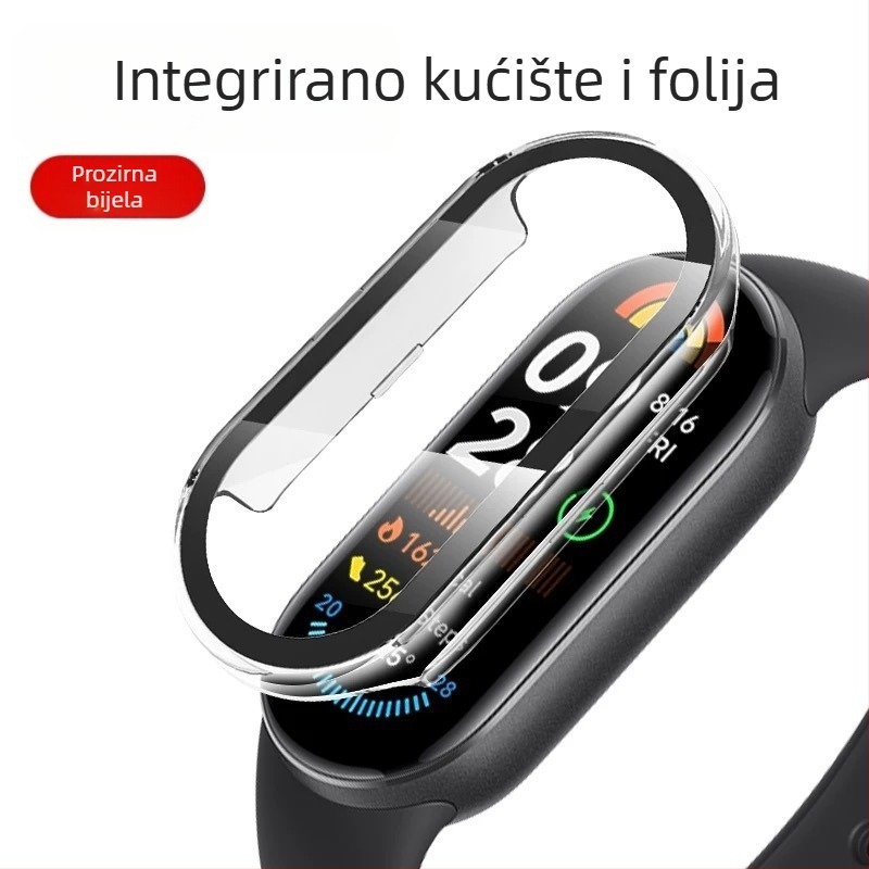 Integrirano zaštitno kućište s prednjom zaštitom zaslona za Xiaomi Mi Band 8/9, otporno na otiske prstiju, cijeli zaslon, PC + staklo