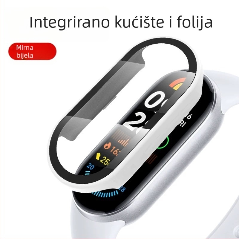 Integrirano zaštitno kućište s prednjom zaštitom zaslona za Xiaomi Mi Band 8/9, otporno na otiske prstiju, cijeli zaslon, PC + staklo