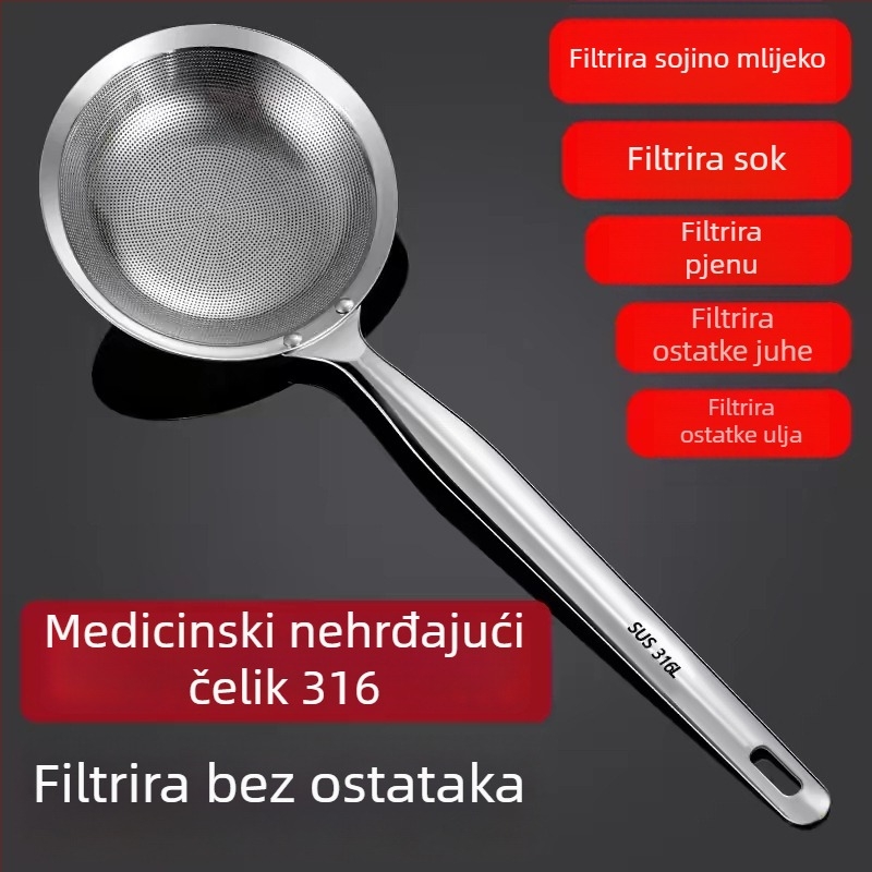 Skimmer od 316 nehrđajućeg čelika, kuhinjska sitna cjediljka s finom mrežicom za masnoću i pjenu