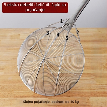 Velika žlica s mrežom od nehrđajućeg čelika, s dugim držalom