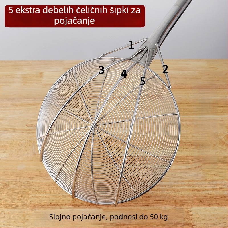 Velika žlica s mrežom od nehrđajućeg čelika, s dugim držalom