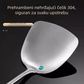 Set žlica za prženje i spatula od nehrđajućeg čelika, duga drška, kuhinjski pribor, 304 nehrđajućeg čelika