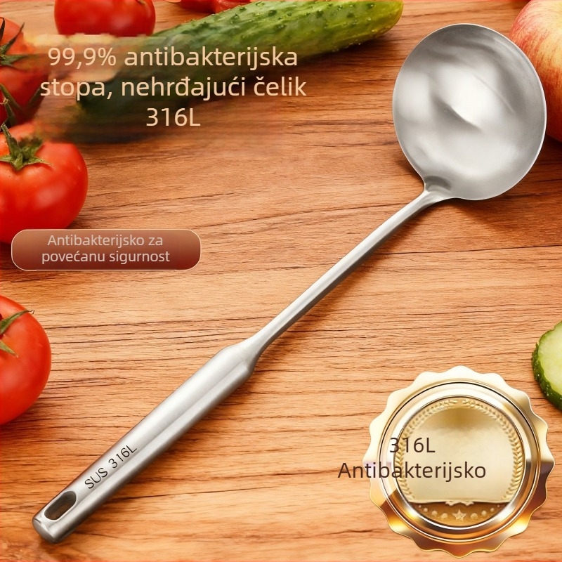 Set žlica za prženje i spatula od nehrđajućeg čelika, duga drška, kuhinjski pribor, 304 nehrđajućeg čelika