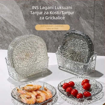 Svjetlosno luksuzan minimalistički tanjur s uzorkom ledenog kristala za kućnu upotrebu, prozirni stolni tanjur, mali tanjur