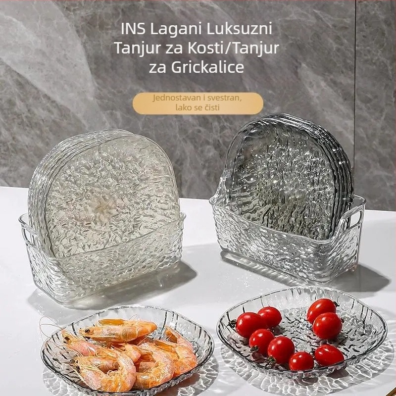 Svjetlosno luksuzan minimalistički tanjur s uzorkom ledenog kristala za kućnu upotrebu, prozirni stolni tanjur, mali tanjur