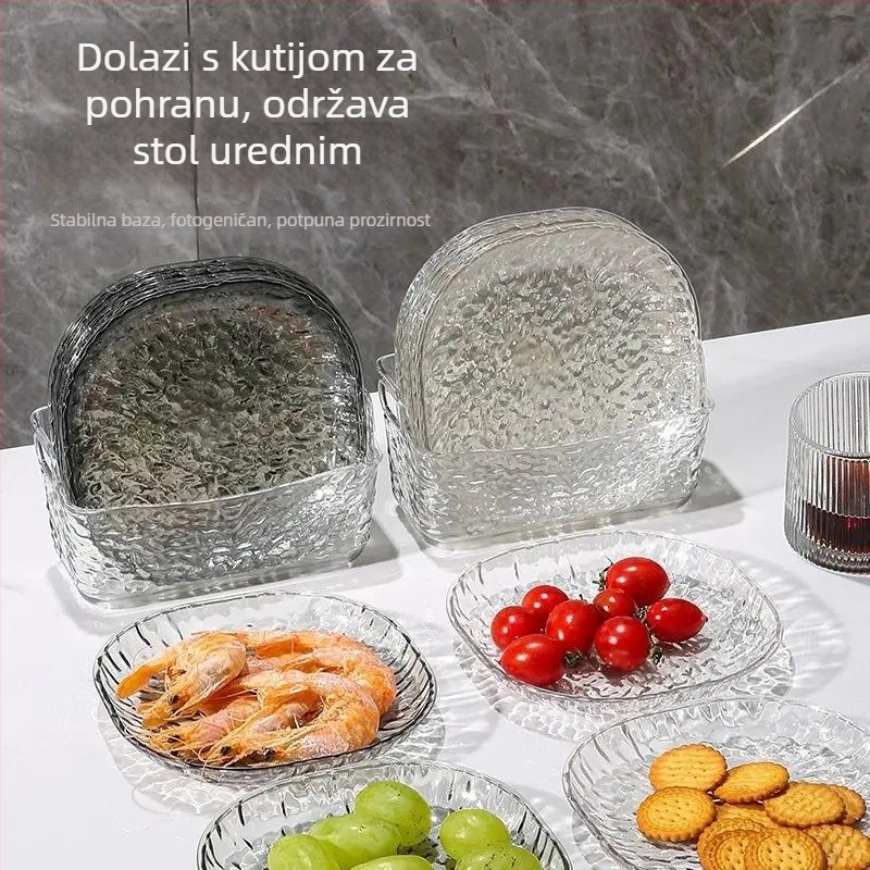 Svjetlosno luksuzan minimalistički tanjur s uzorkom ledenog kristala za kućnu upotrebu, prozirni stolni tanjur, mali tanjur