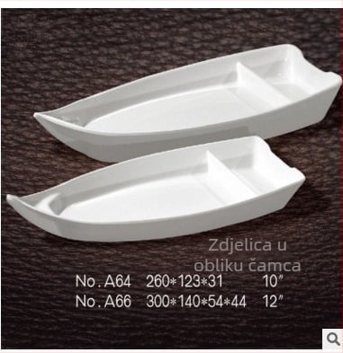A5 melaminska posuda u obliku broda – tanjur za sushi i užinu (imitacija porcelana)