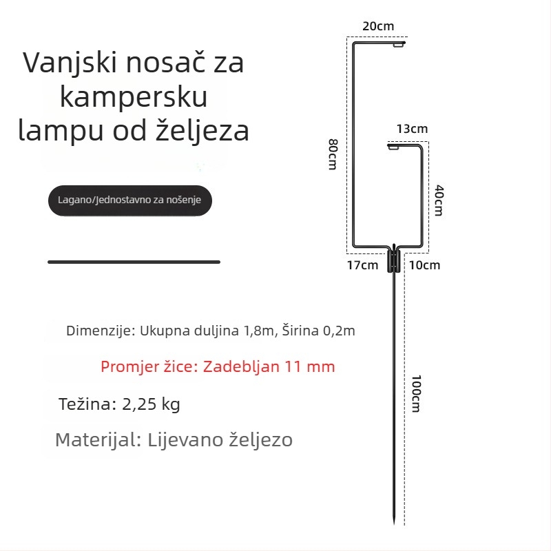 Vanjski kovani stalak za lampu za kampiranje i viseće lampe, s mogućnošću ugradnje u tlo