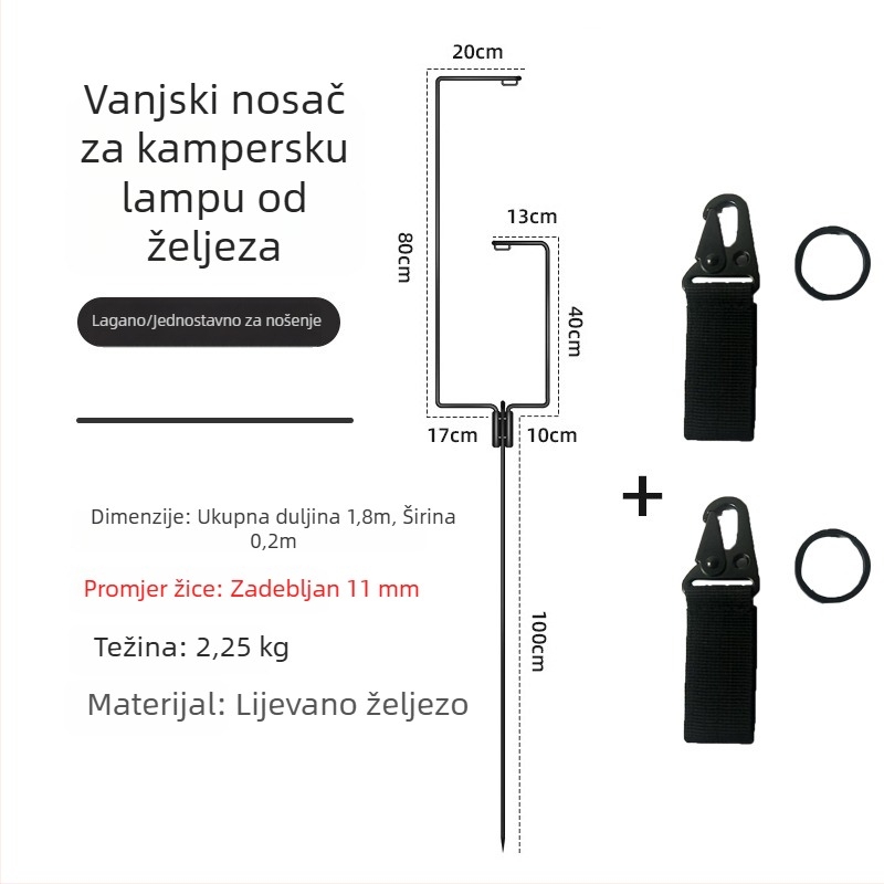Vanjski kovani stalak za lampu za kampiranje i viseće lampe, s mogućnošću ugradnje u tlo