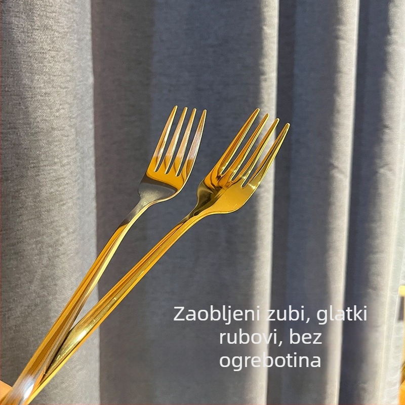 Vilica od 304 nehrđajućeg čelika s dugom držačem, korejskog stila zlatnim završetkom, za hotele i restorane, za ramen, salatu i voće