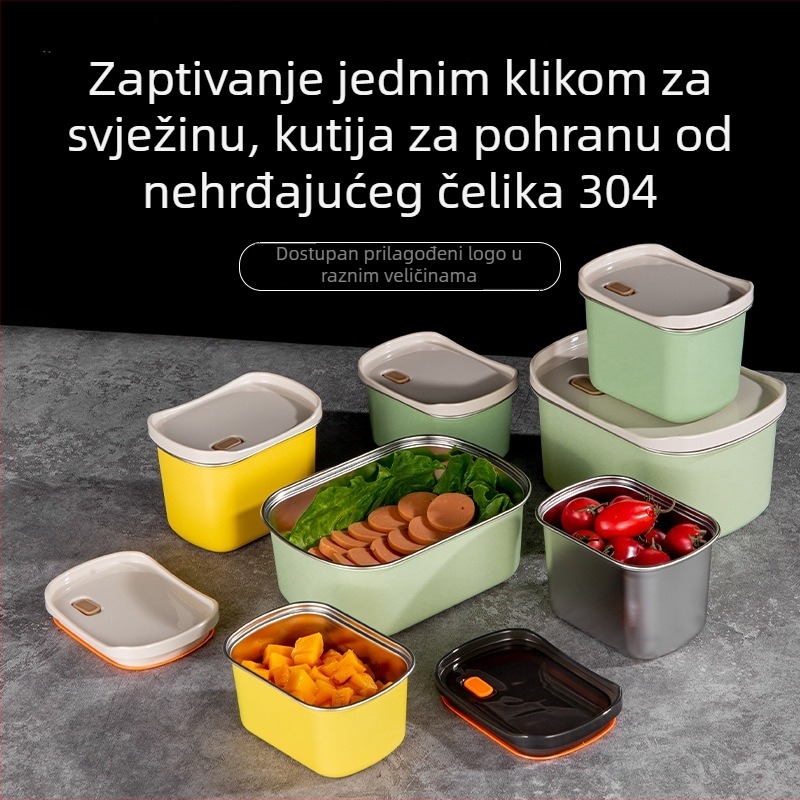 Prostorni spremnik za hranu od nehrđajućeg čelika 304, pravokutnog oblika s poklopcem, za hladnjak i zamrzivač – višenamjenski kutija za obrok