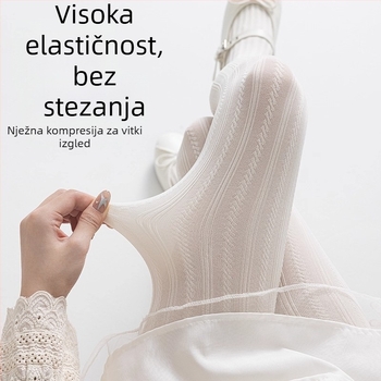 Ženske najlonke mliječno bijele boje, proljeće–jesen, srednje gustoće, uspravne pruge, kabel uzorak, japanski stil, oblikujuće najlonke