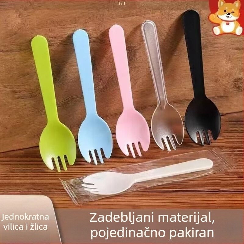 Jednokratni set pribora s individualnim pakiranjem: vilice, žlice i nož za tortu, deserte i salate, debela verzija
