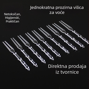 Jednokratna prozirna plastična vilica za voće, PS materijal, s dva zuba