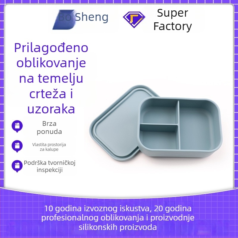 Silikonska kutija za ručak za mikrovalnu pećnicu - set pregrada, prehrambene kvalitete, plava, kapaciteti: do 300 ml, 301-500 ml, 501-800 ml, 800-1000 ml, prilagodba kalupa