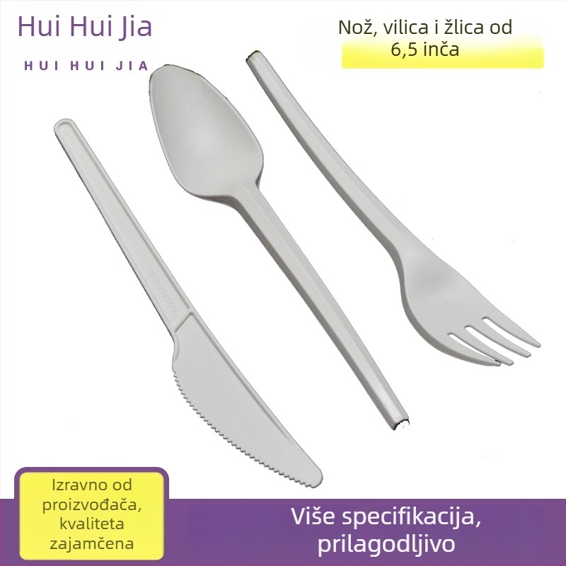 Jednokratni set pribora: nož, vilica i žlica, 6,5 inča, PLA biorazgradiv, ekološki prihvatljiv