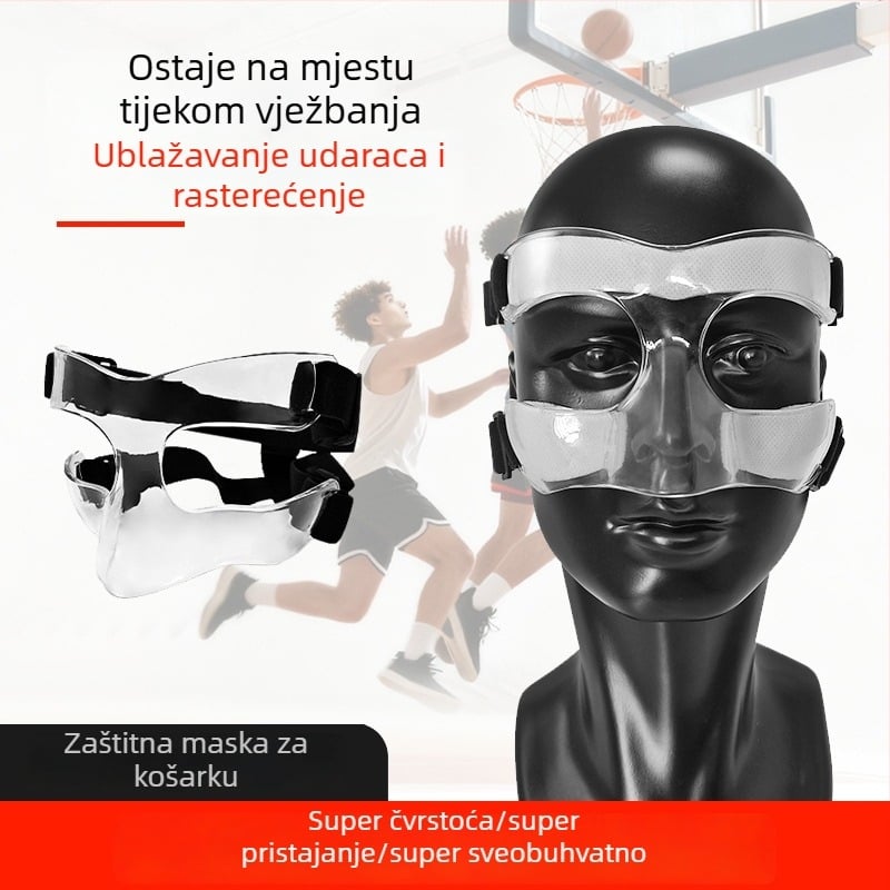 Dječja zaštitna maska za lice za košarku s poluokvirnom konstrukcijom, prozirna