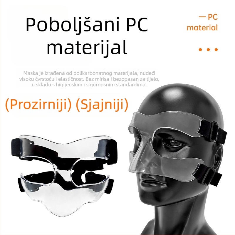 Dječja zaštitna maska za lice za košarku s poluokvirnom konstrukcijom, prozirna