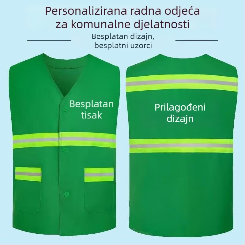 Reflektirajući prsluk za sanitarne radnike i osoblje za čišćenje, radna odjeća za gradnju, uređenje okoliša i održavanje