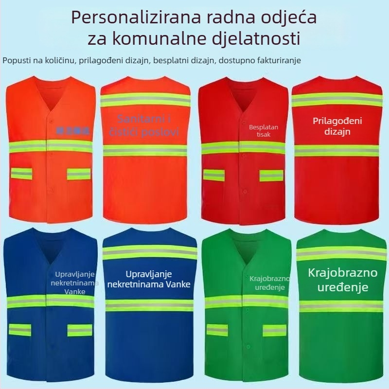 Reflektirajući prsluk za sanitarne radnike i osoblje za čišćenje, radna odjeća za gradnju, uređenje okoliša i održavanje
