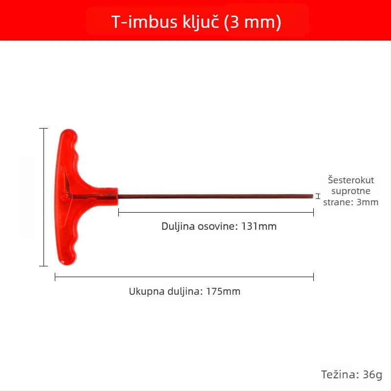T-oblik Allen ključ od S2 čelika, visoka tvrdoća, s ručkom, unutarnji šesterokut i ploska glava odvijača