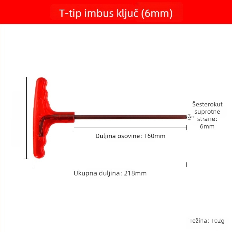 T-oblik Allen ključ od S2 čelika, visoka tvrdoća, s ručkom, unutarnji šesterokut i ploska glava odvijača