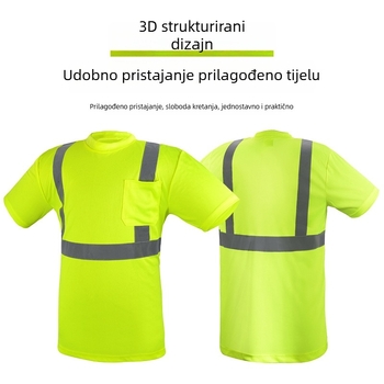 Reflektirajuća sigurnosna majica s tkaninom ptičjeg oka, prozračna radna odjeća, fluorescentno zelena reflektirajuća odjeća