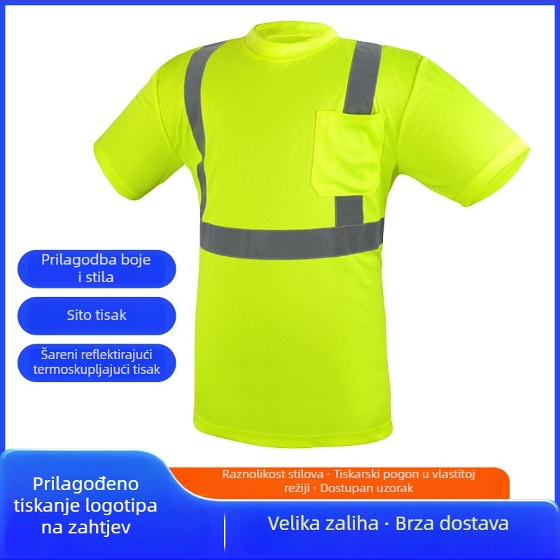 Reflektirajuća sigurnosna majica s tkaninom ptičjeg oka, prozračna radna odjeća, fluorescentno zelena reflektirajuća odjeća