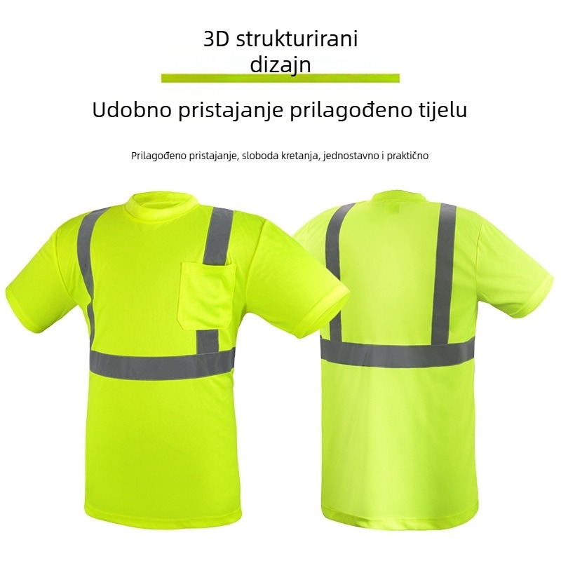 Reflektirajuća sigurnosna majica s tkaninom ptičjeg oka, prozračna radna odjeća, fluorescentno zelena reflektirajuća odjeća