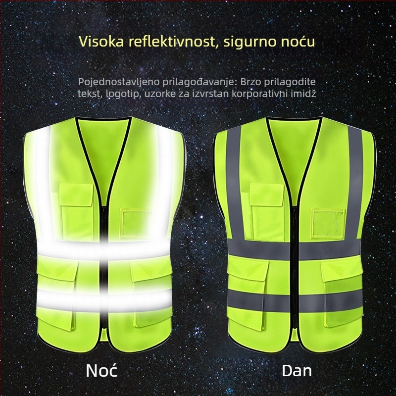 Reflektirajuća vesta s višestrukim džepovima za građevinske i cestovne radove, ojačana izrada