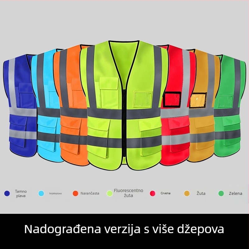Reflektirajuća vesta s višestrukim džepovima za građevinske i cestovne radove, ojačana izrada