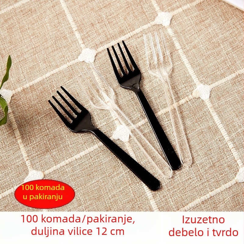 Debljeni jednokratni prozirni plastični pribor: vilica, nož i žlica, za tortu i voće