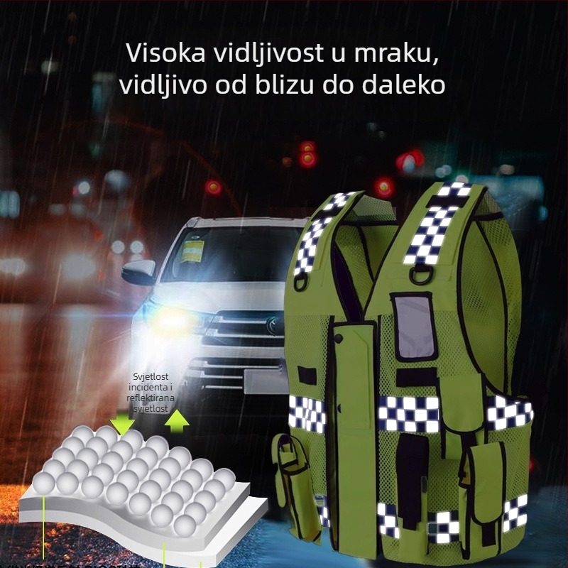 Shengchi Reflektirajući sigurnosni prsluk za promet i upravljanje cestama — osmeročlani set, noćna patrola, višenamjenska jakna