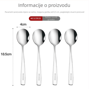 Set od 4 žlica od nehrđajućeg čelika 304, debeli, s okruglim dnom