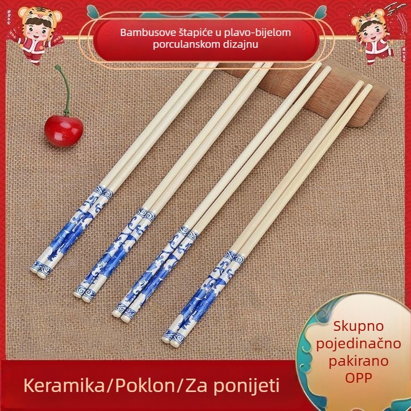 Jednokratne bambus štapići s plavo-bijelim porcelinskim uzorkom, pojedinačno pakirani, dugi 5,5 inča, zadebljani, za kućnu upotrebu, visoke kvalitete
