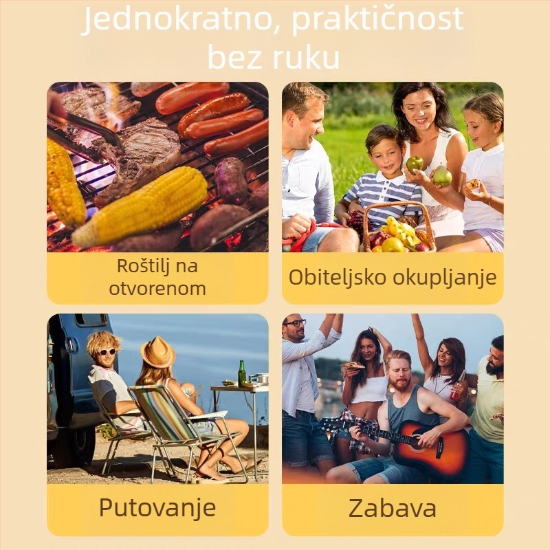 Jednokratni set posuđa: zdjele, čaše i štapići za roštilj, kampiranje i druženja – ekološki prihvatljivo, prijenosno, prehrambena kvaliteta