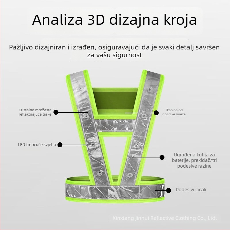 V-oblik LED svjetleća reflektirajuća vest s velikim LED diodama – prometna reflektirajuća odjeća