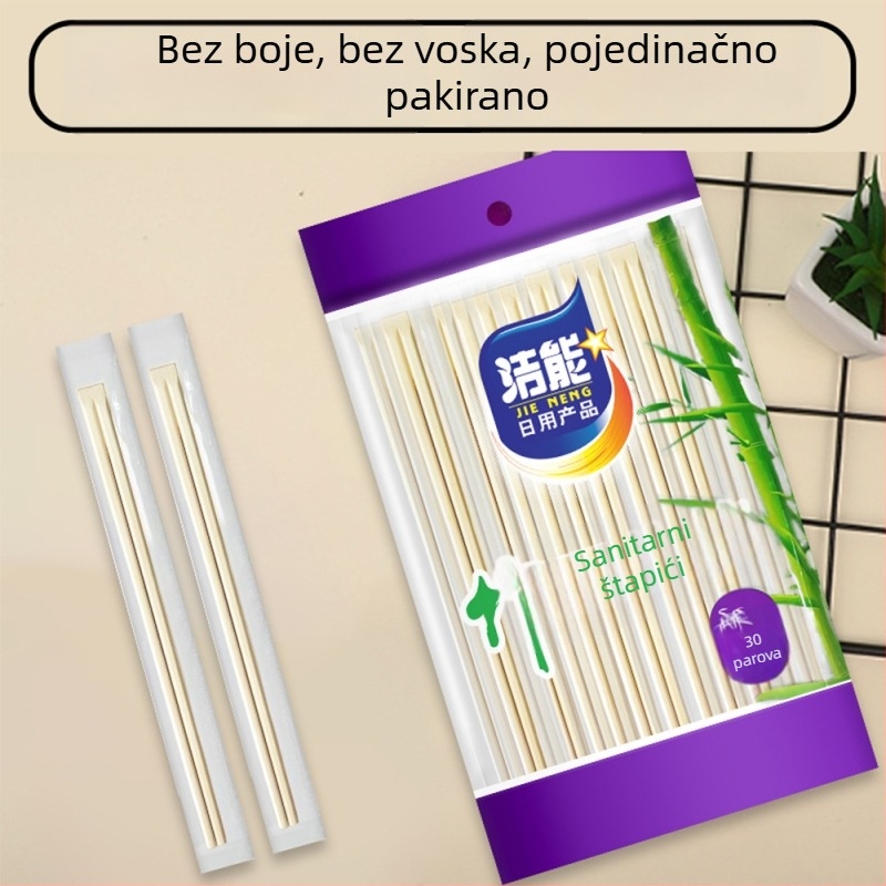 Clean energy jednokratne bambus štapići za jelo, individualno zapakirani, duljina 22 cm, 30 parova po pakiranju, model 7136