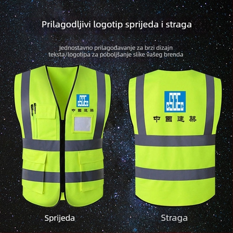 Reflektirajući prsluk s više džepova za prometne radove, sigurnost u gradnji i inženjerske poslove, ojačan materijal