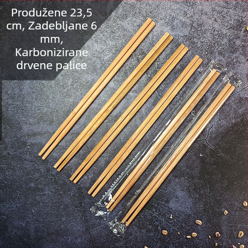 Produžene i debelije jednokratne štapiće za dostavu, sanitarne karbonizirane bambus štapiće, individualno zapakirane za kućnu i komercijalnu upotrebu