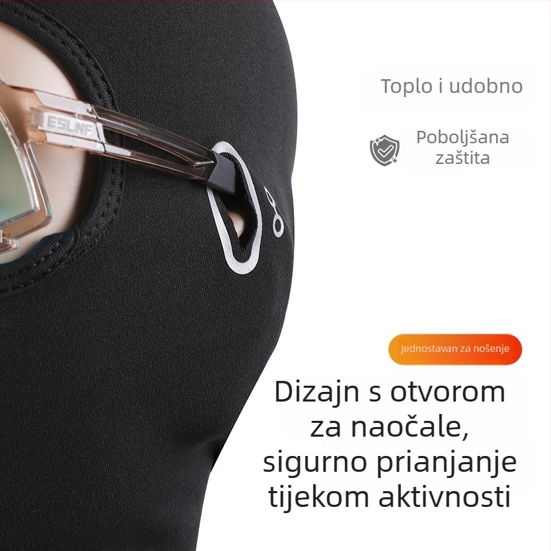 Maska za biciklizam s kapuljicom i otvorom za naočale, fleece podstava, jesensko-zimska vjetrootporna maska za skijanje
