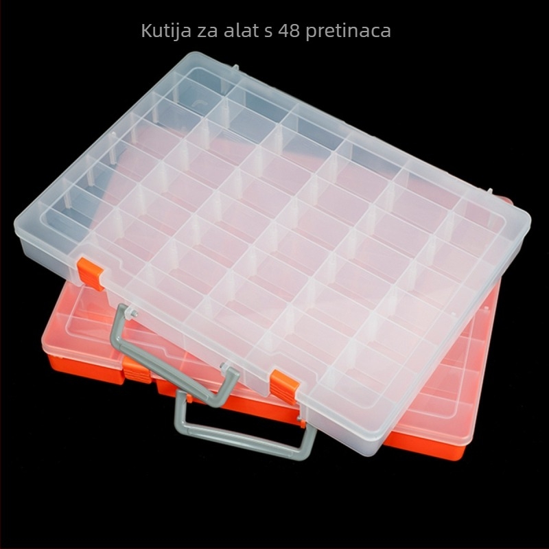 PP plastična kutija za pohranu s poklopcem, 48 pretinaca; kompaktni prenosni organizator za dijelove (36,5 × 28,7 × 4,5 cm)