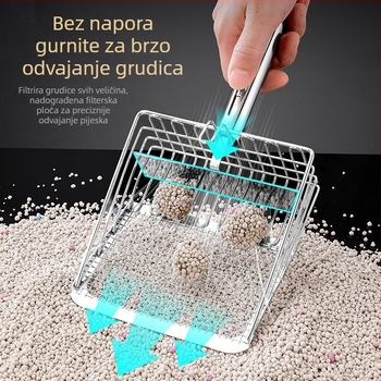 Metalna lopatica za mačji WC s finim rupicama – velikim i malim rupama