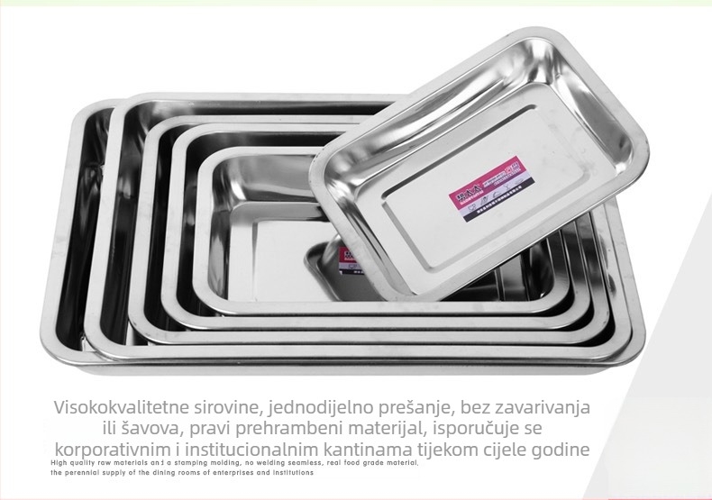 Nehrđajući čelični kvadratni tanjur, debeli, pravokutni pladanj za posluživanje, roštilj pladanj, plitka zdjela za rižu