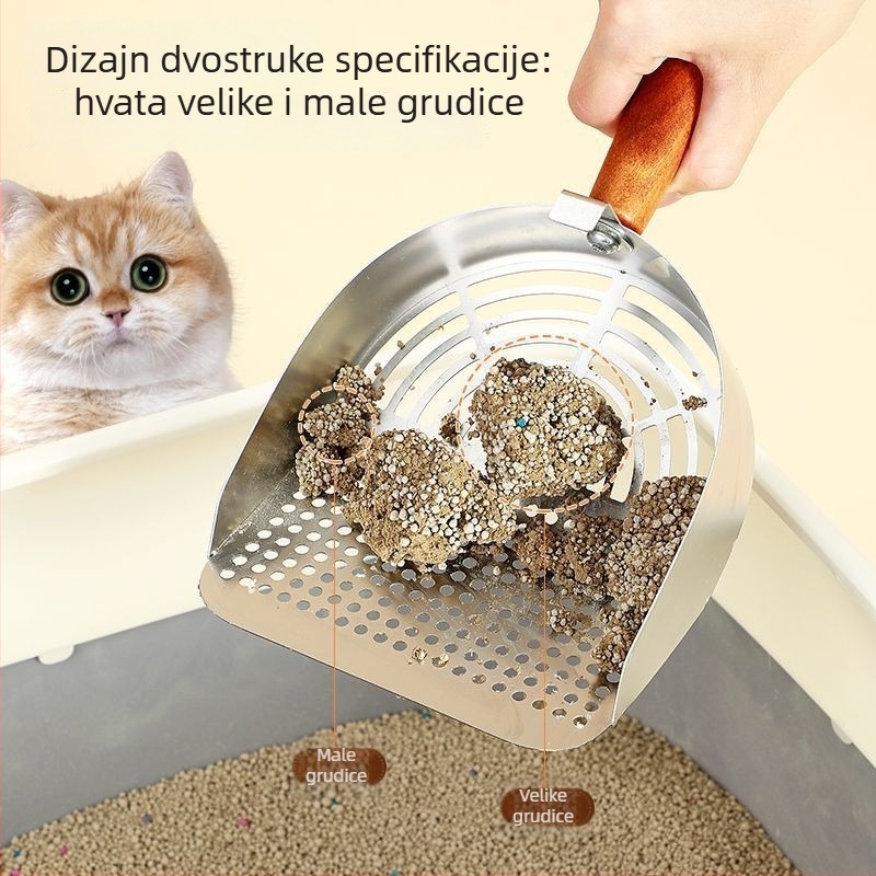 Lopatica za mačji pijesak od nehrđajućeg čelika, s finim otvorima, velike veličine, pogodna za tofu pijesak i miješani pijesak.