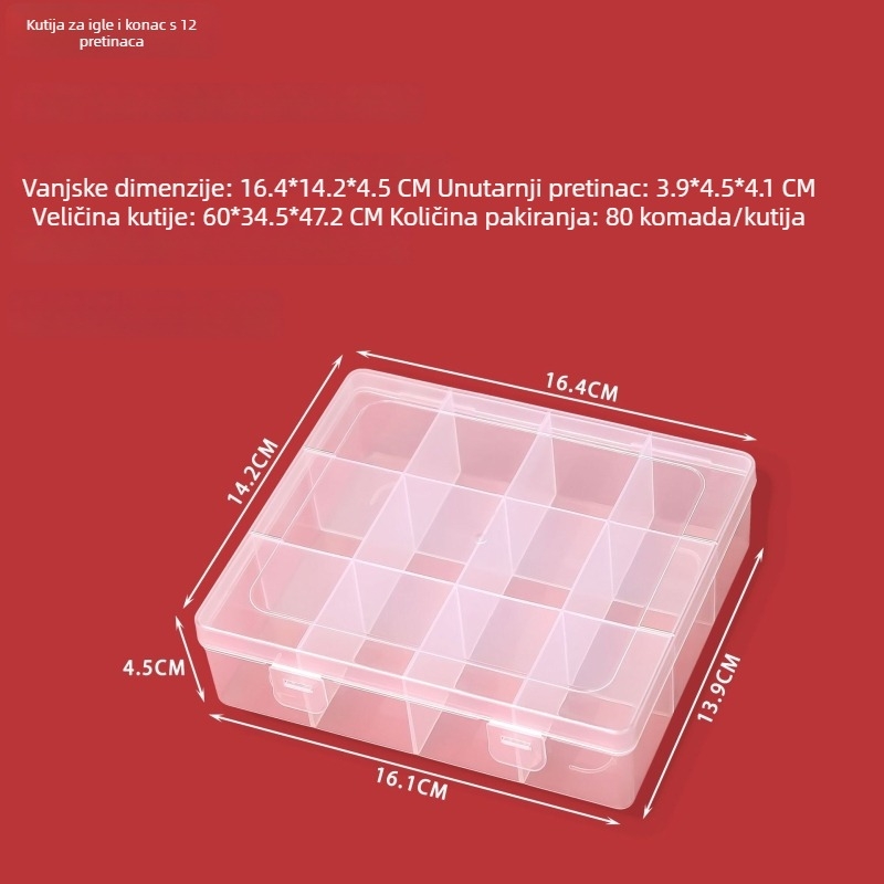 Plastična kutija s poklopcem i 9–12 odjeljaka, pogodna za šivanje, pohranu perlica, nakita i malih metalnih dijelova