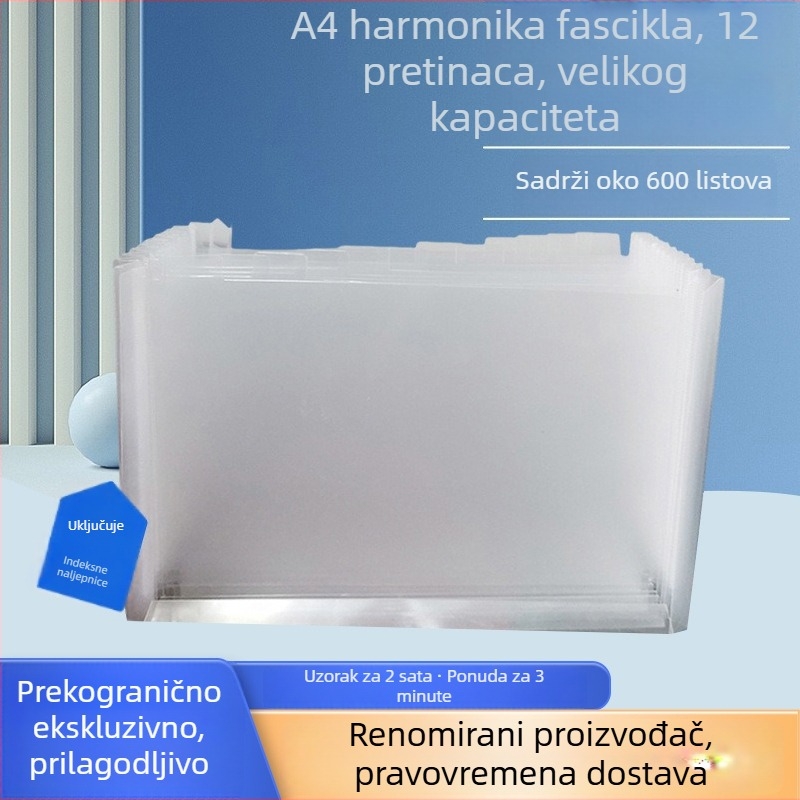 A4 akordeonski folder sa 12 pretinaca, PP pjena, velika kapaciteta, stolni organizator dokumenata
